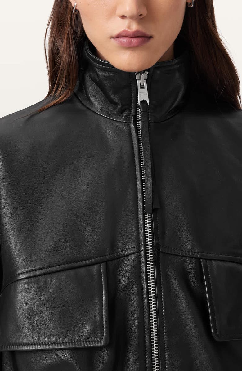 AllSaints Flor Leather Peplum Jacket, Alternate, color, Black