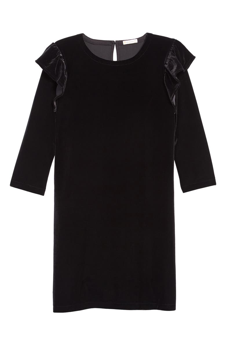crewcuts by J.Crew Ruffle Trim Stretch Velvet Dress, Main, color, 