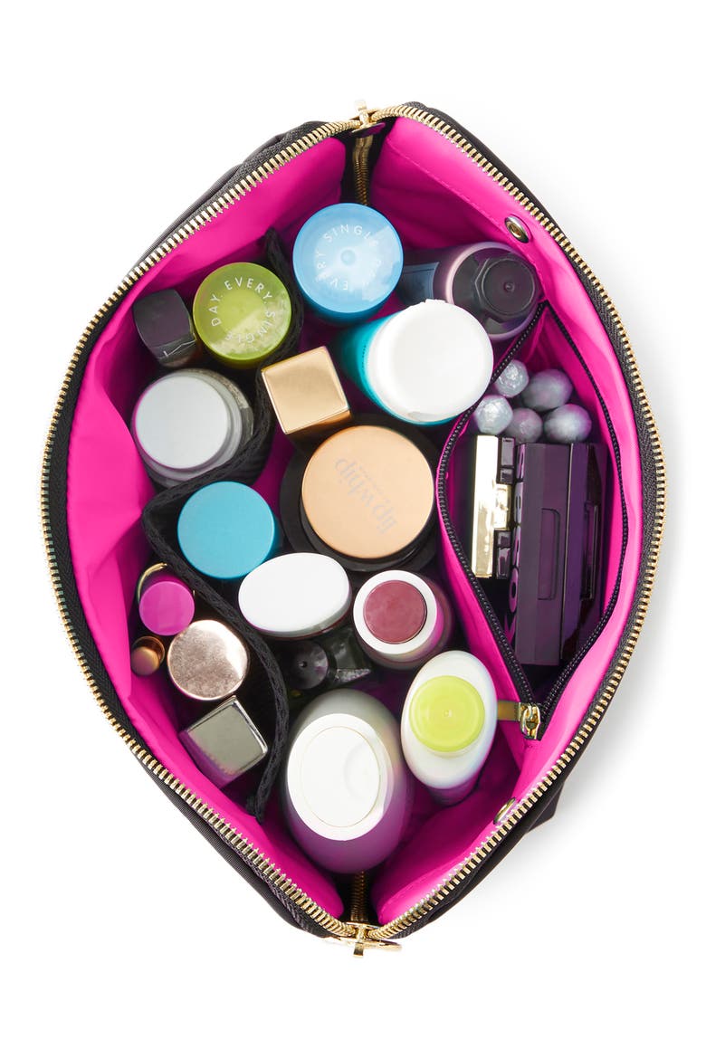 Signature Makeup Bag, Alternate, color, BLACK/ PINK