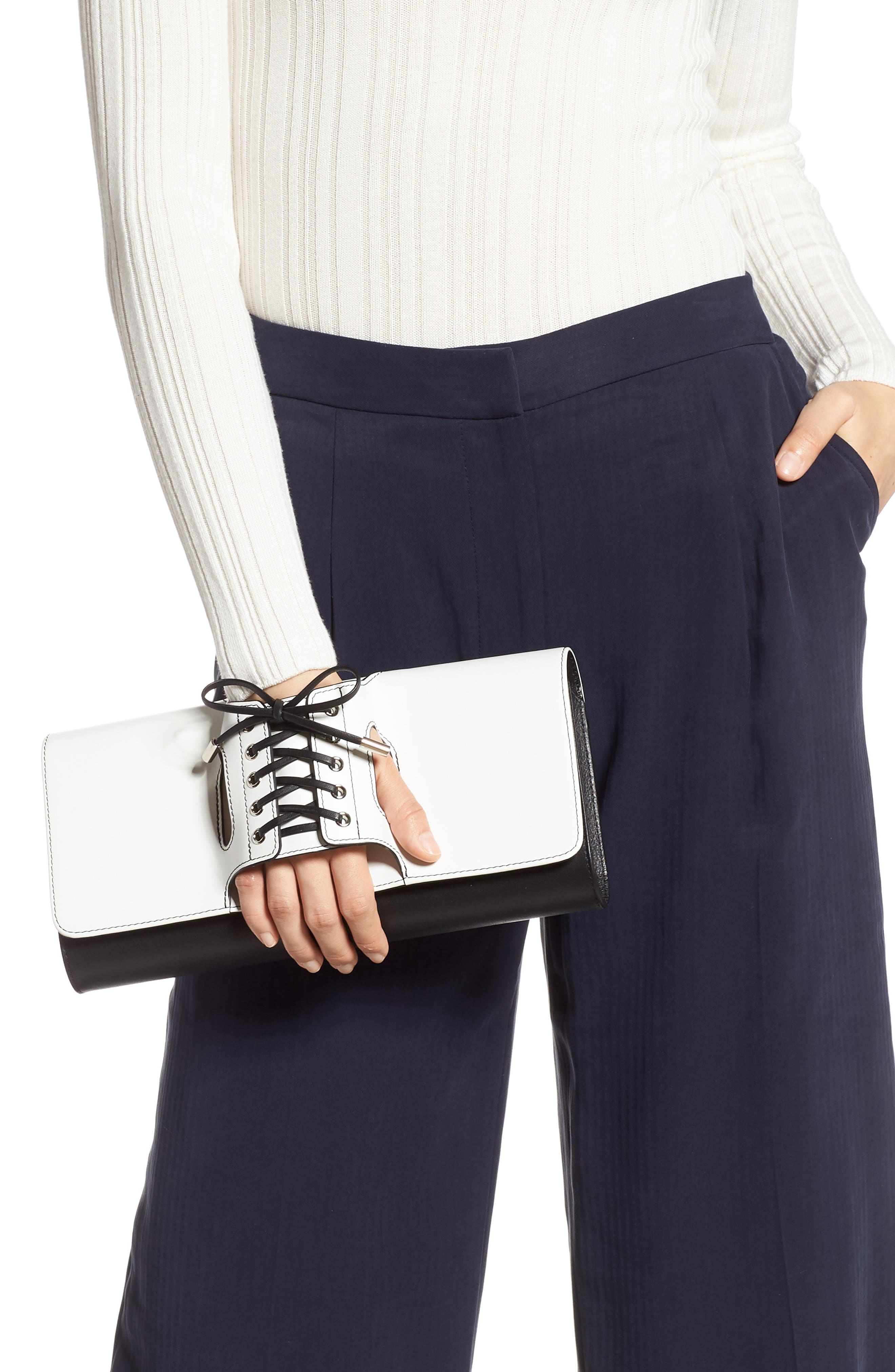 PERRIN Le Corset Leather Clutch, Alternate, color, 