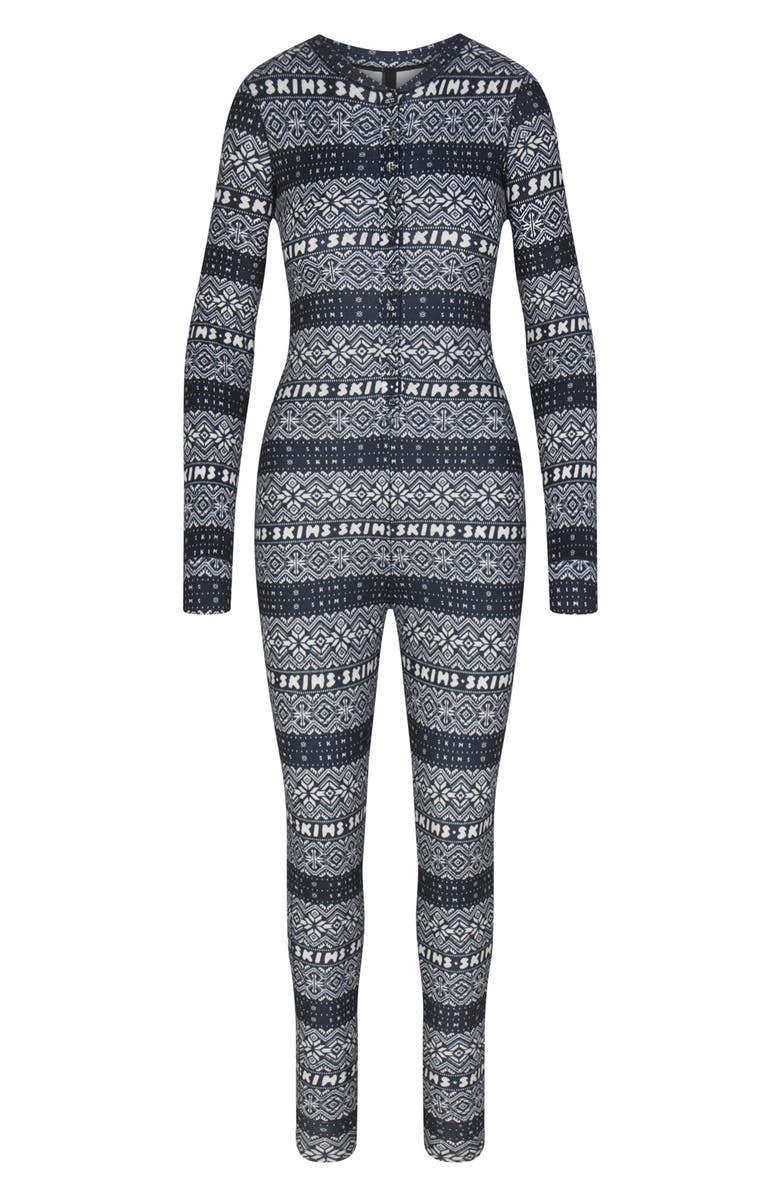 SKIMS Logo Plush Pointelle Henley Pajama Jumpsuit, Alternate, color,