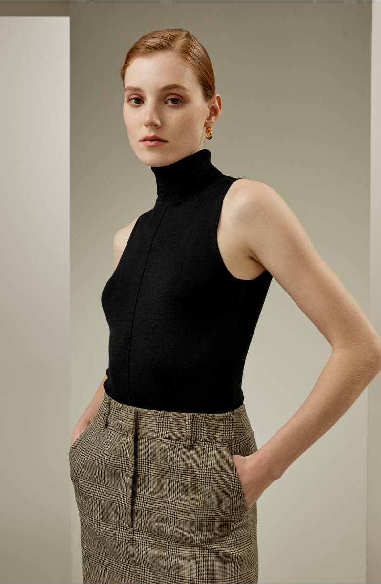 Lilysilk Women's Silk Knitted Turtleneck Sleeveless Top, Alternate, color, Black