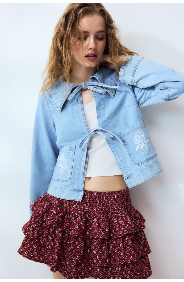 H&M Tie-front Denim Jacket, Alternate, color, Light Denim Blue