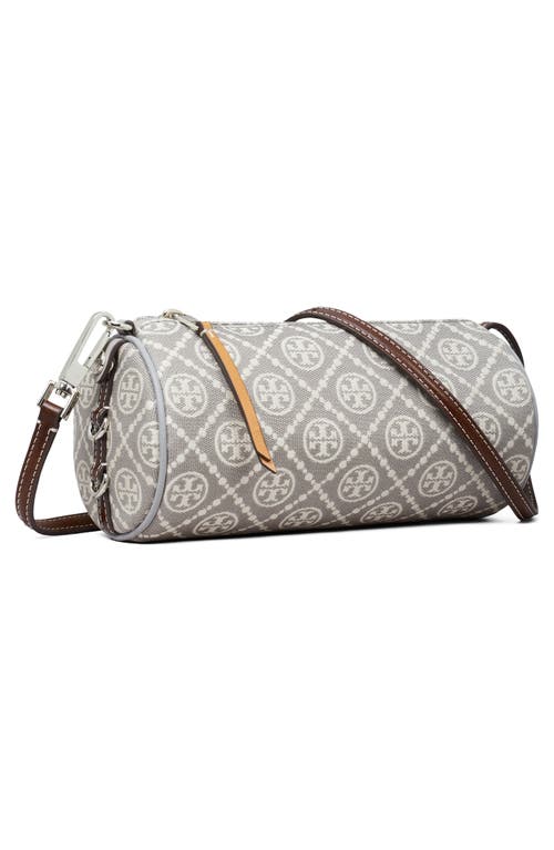Tory Burch T Monogram Utility Cylinder Shoulder Bag In Gray