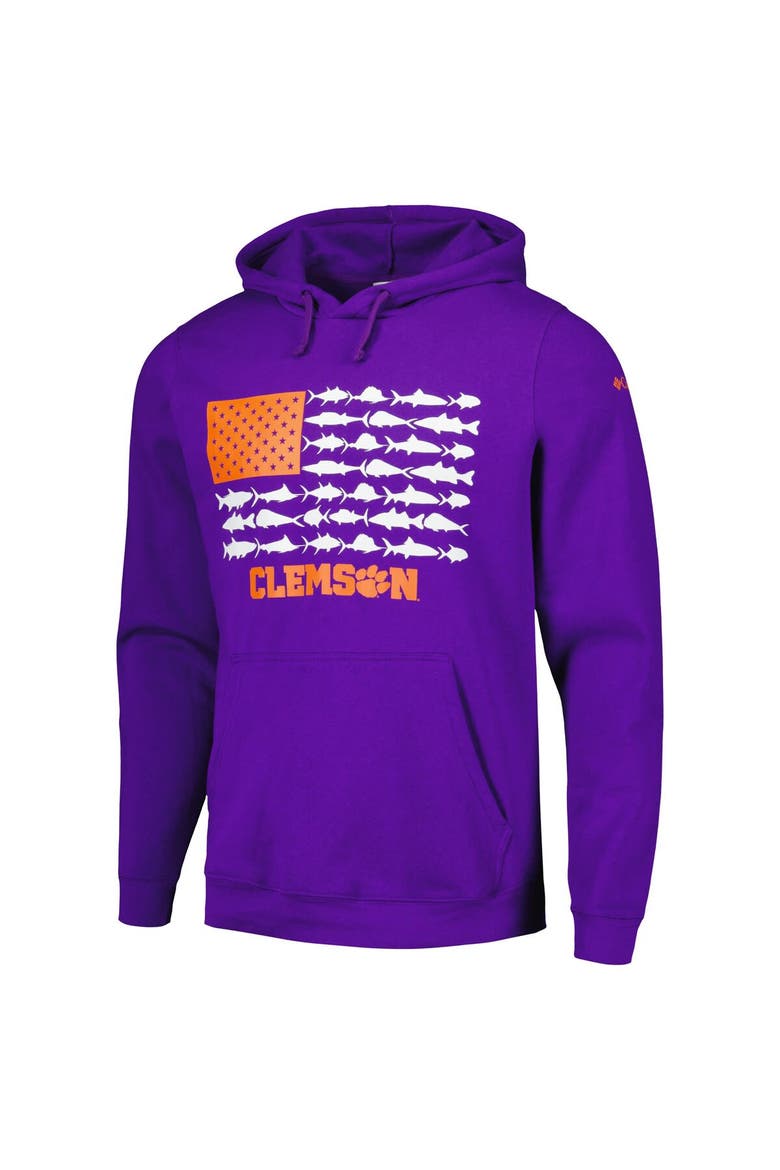 Men's Columbia Purple Clemson Tigers PFG Fish Flag II Pullover Hoodie, Alternate, color, Purple