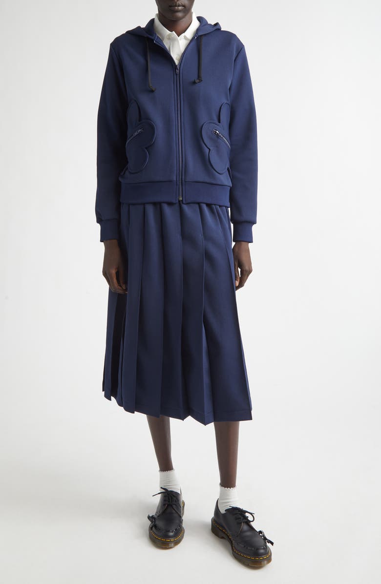 Comme des Garçons Girl Floral Appliqué Full Zip Hoodie, Alternate, color, Navy