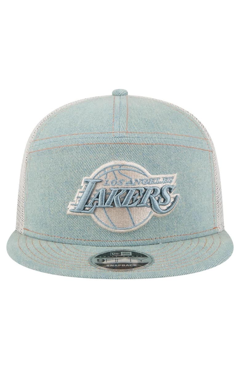New Era Men's New Era Los Angeles Lakers Adventure Denim Split Panel 9FIFTY Snapback Trucker Hat, Alternate, color, Denim