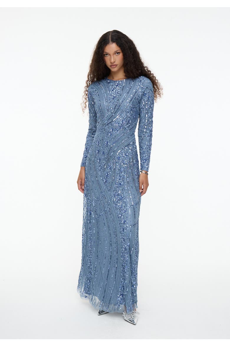 Modest Embellished Sequin Beaded Dress Maxi With Elegant design, Alternate, color, POWDER BLUE
