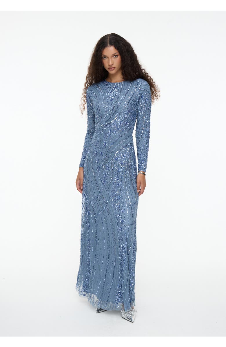 MARYISA Modest Embellished Sequin Beaded Dress Maxi With Elegant design, Alternate, color, Powder Blue