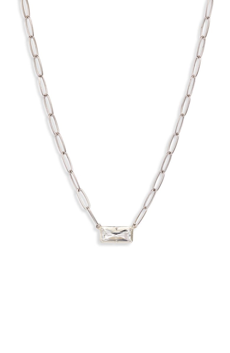 Anzie Dew Drop White Topaz Baguette Pendant Necklace, Main, color, 