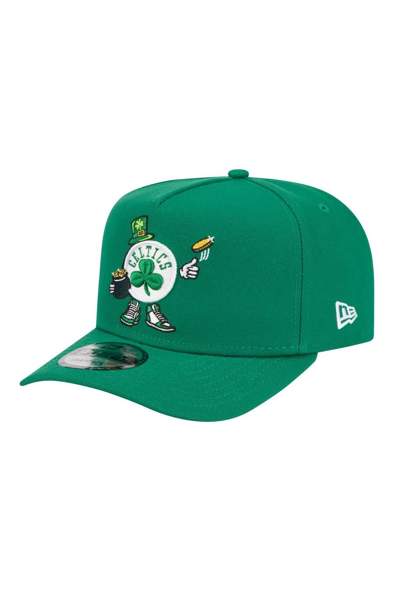 Men's New Era  Kelly Green Boston Celtics Injection Cartoon Logo A-Frame 9FIFTY Adjustable Hat, Main, color, Kelly Green