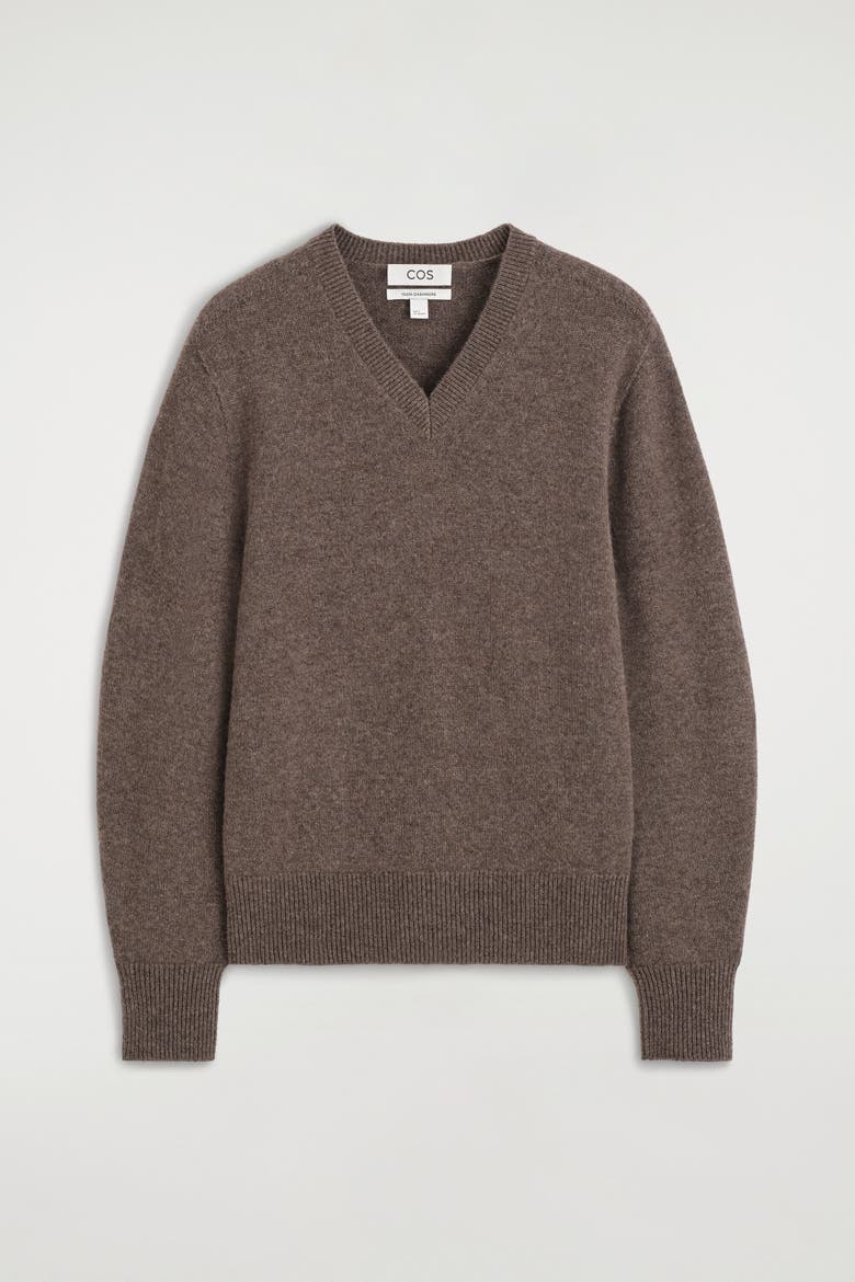 Sculpted Pure Cashmere V-neck Sweater, Alternate, color, BROWN MÉLANGE