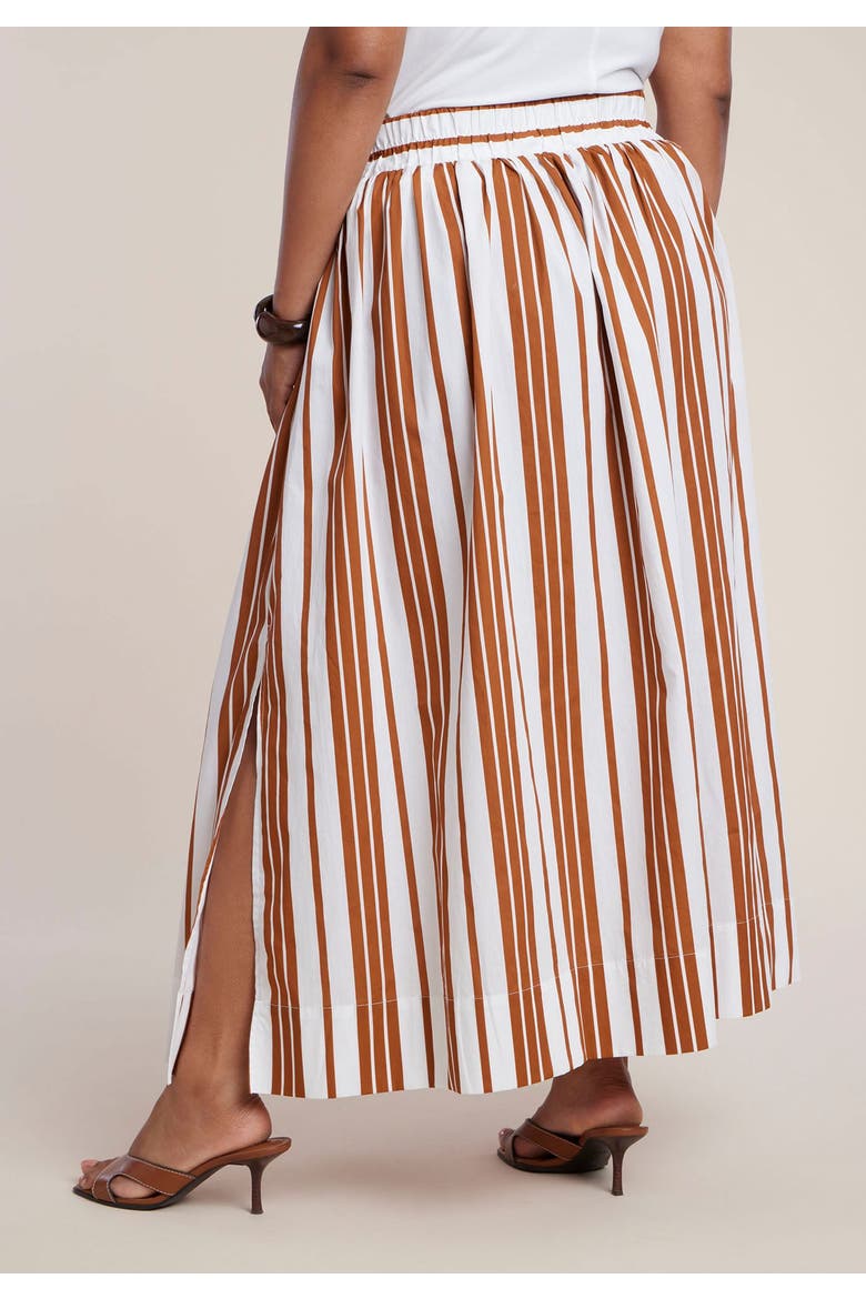 Poplin Maxi Skirt With Side Slits, Alternate, color, MOCHA STRIPE