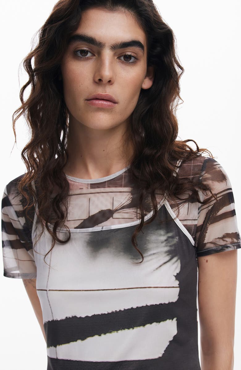 Desigual Fitted Midi Slipdress, Alternate, color, Light Beige