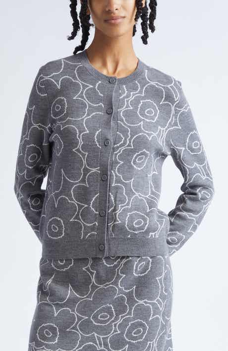 Marimekko Villi Piirto Unikko Jacquard Merino Wool & Organic Cotton Blend Cardigan