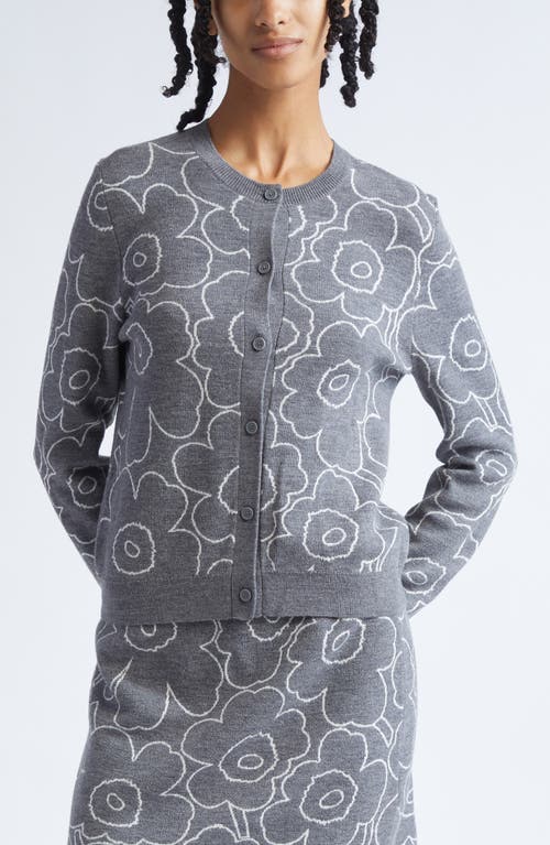 Marimekko Villi Piirto Unikko Jacquard Merino Wool & Organic Cotton Blend Cardigan In Gray