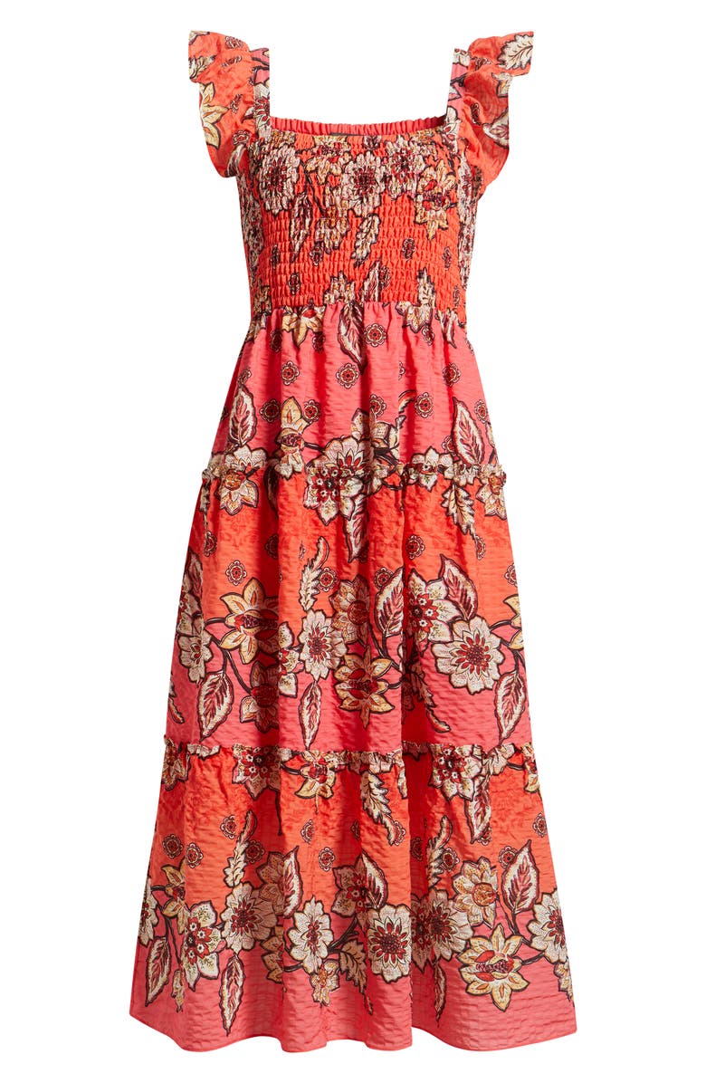 Vince Camuto Floral Print Smock Midi Dress, Alternate, color, Pink Multi