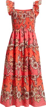 Vince Camuto Floral Print Smock Midi Dress