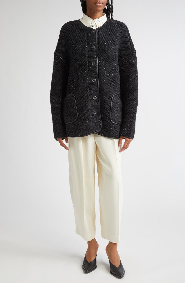 Altuzarra Medrano Oversize Merino Wool Blend Knit Jacket, Alternate, color, Black