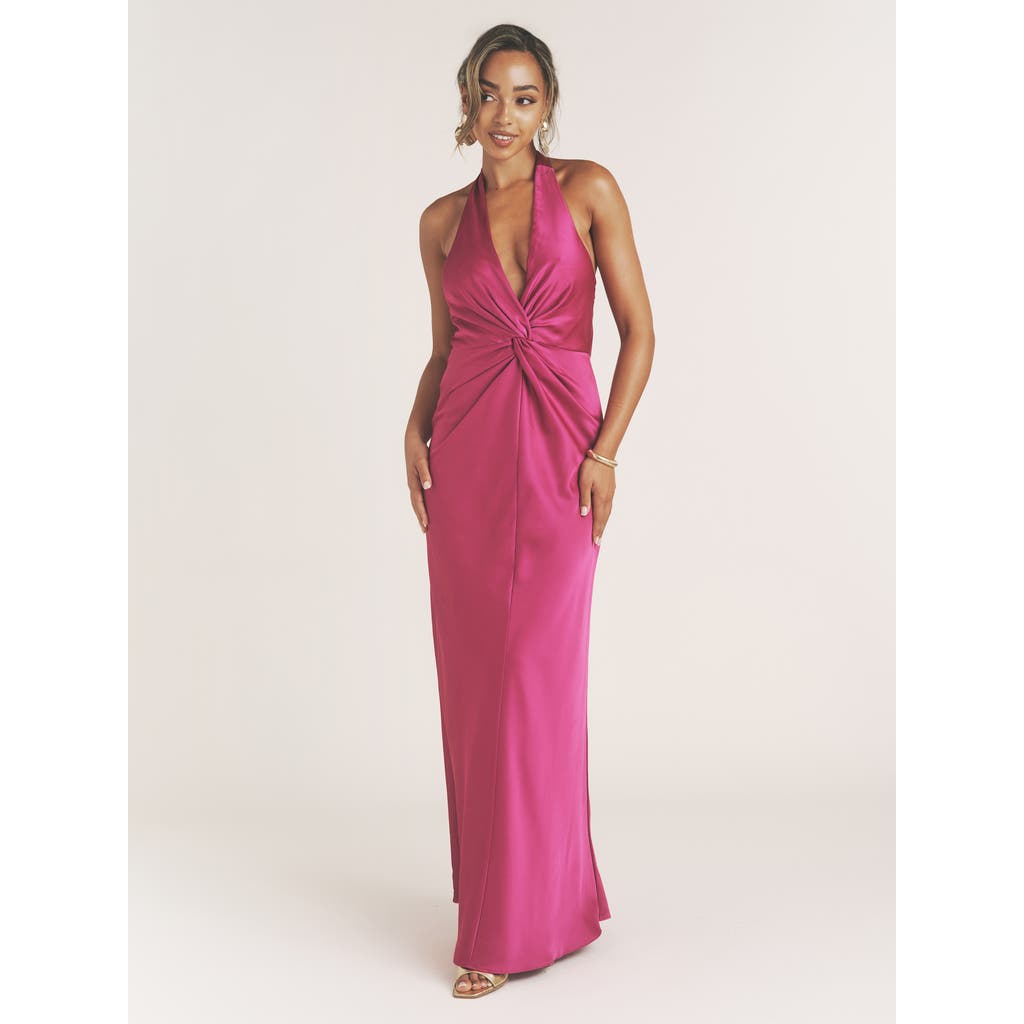Six Stories Isabel Plunge Knot Detail Dress In Pink