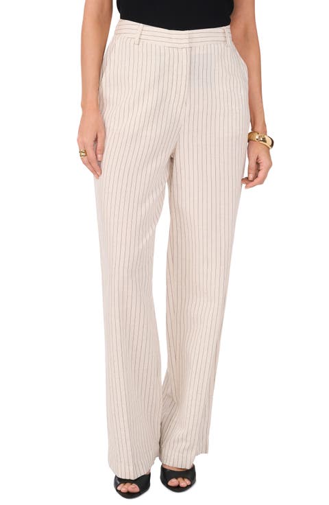 Pinstripe Wide Leg Cotton & Linen Pants