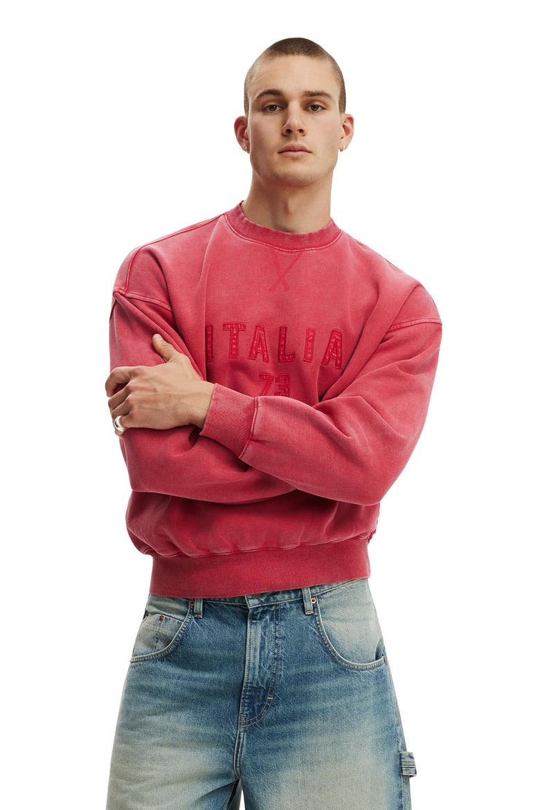 Men's Oversized Graphic Crew Sweater, Main, color, Chilli Pepper Wash  Italia