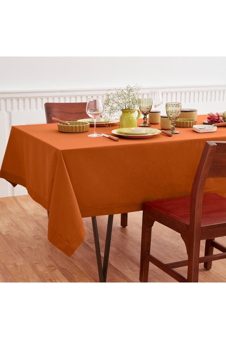 Cotton Linen Plain Tablecloth - Dru, Main, color, Cinnamon