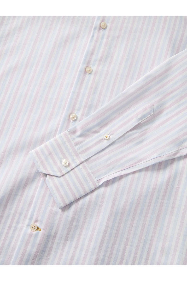 Reynolds Blue Multi Thin Stripe Cotton Linen Blend Shirt in Contemporary fit, Alternate, color, Raspberry