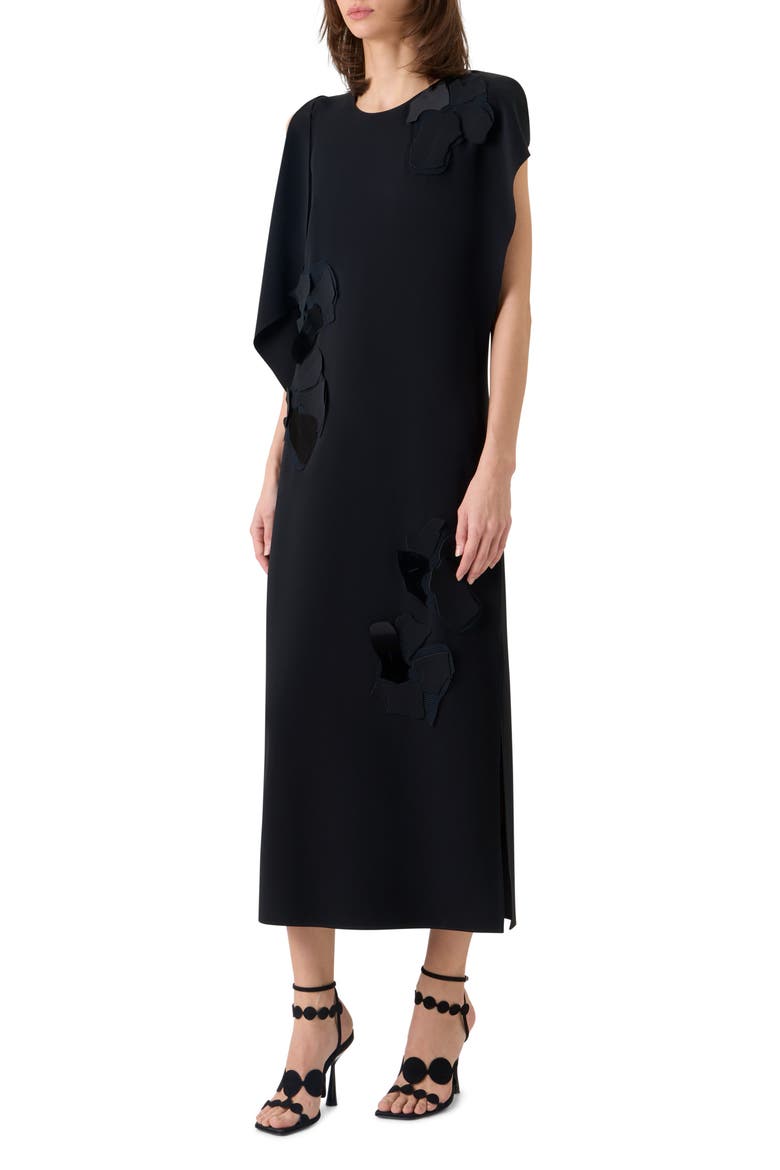 Papercut Flower Laser Cut Crepe Dress, Alternate, color, BLACK