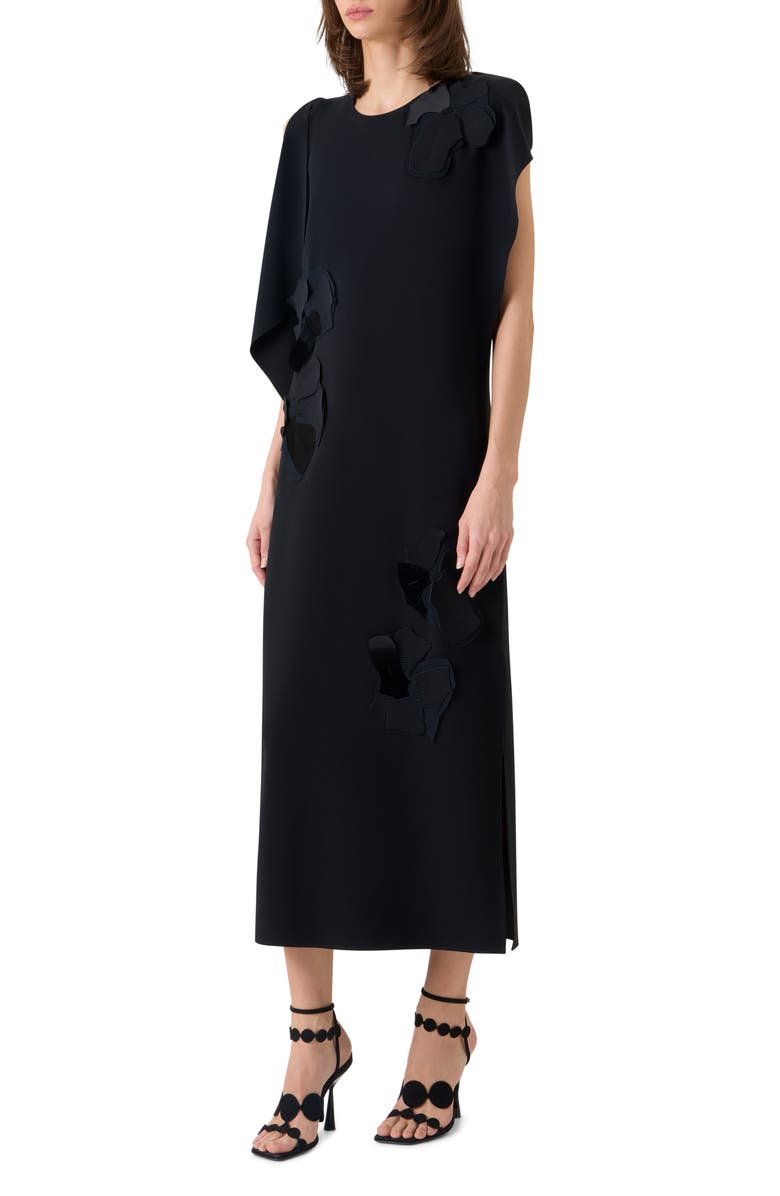 Akris punto Papercut Flower Laser Cut Crepe Dress, Alternate, color, Black