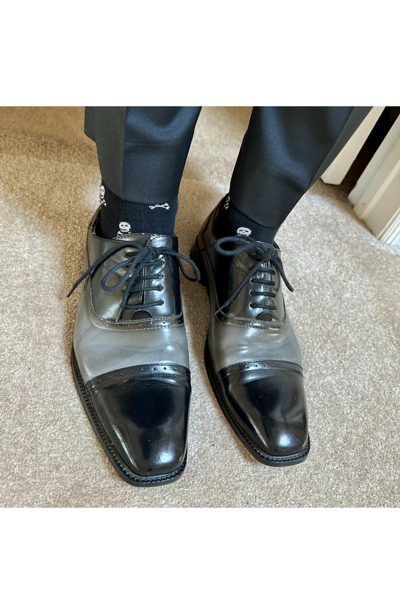 Trafalgar Rodger Skull and Cross Bones Over The Calf Mercerized Cotton Socks, Alternate, color, Black