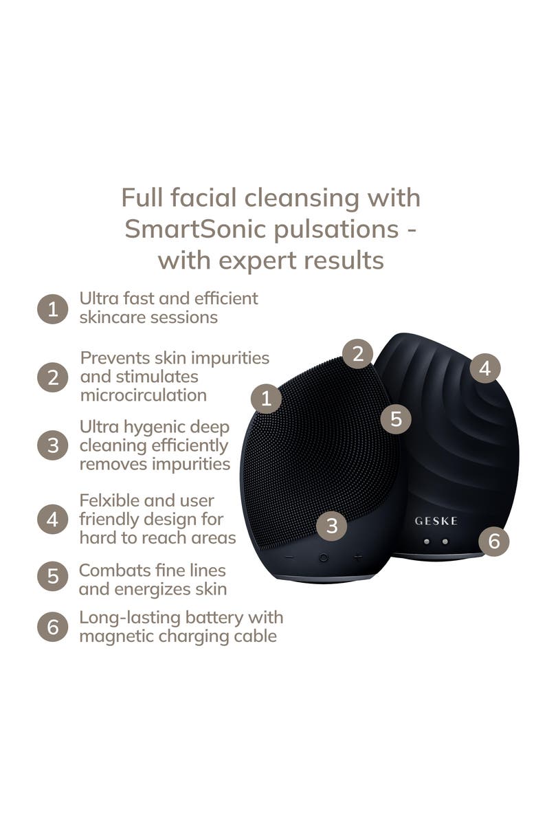 GESKE SmartAppGuided Sonic Facial Brush | 5 in 1, Alternate, color, Black