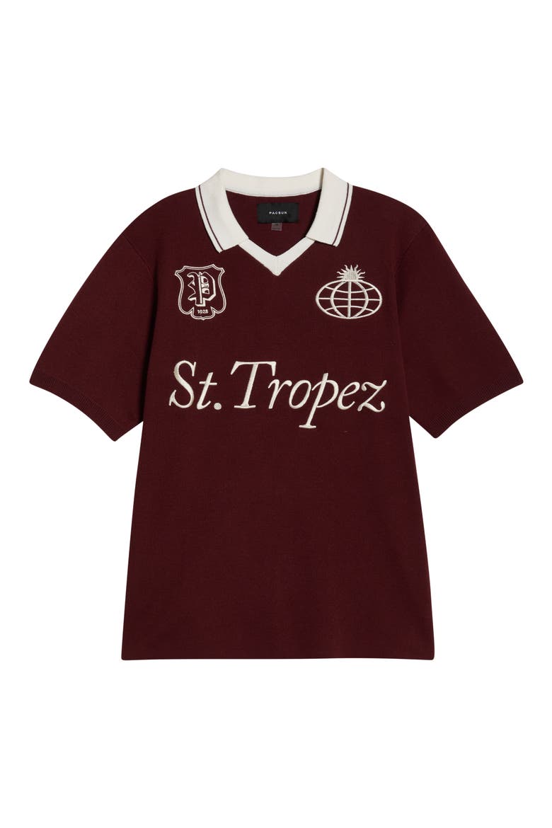 Club Embroidered Johnny Collar Knit Jersey Polo, Alternate, color, BURGUNDY