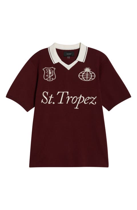 Club Embroidered Johnny Collar Knit Jersey Polo