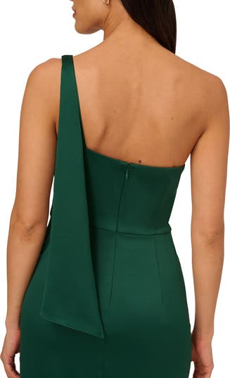 Pleat One-Shoulder Crepe Cocktail Dress
