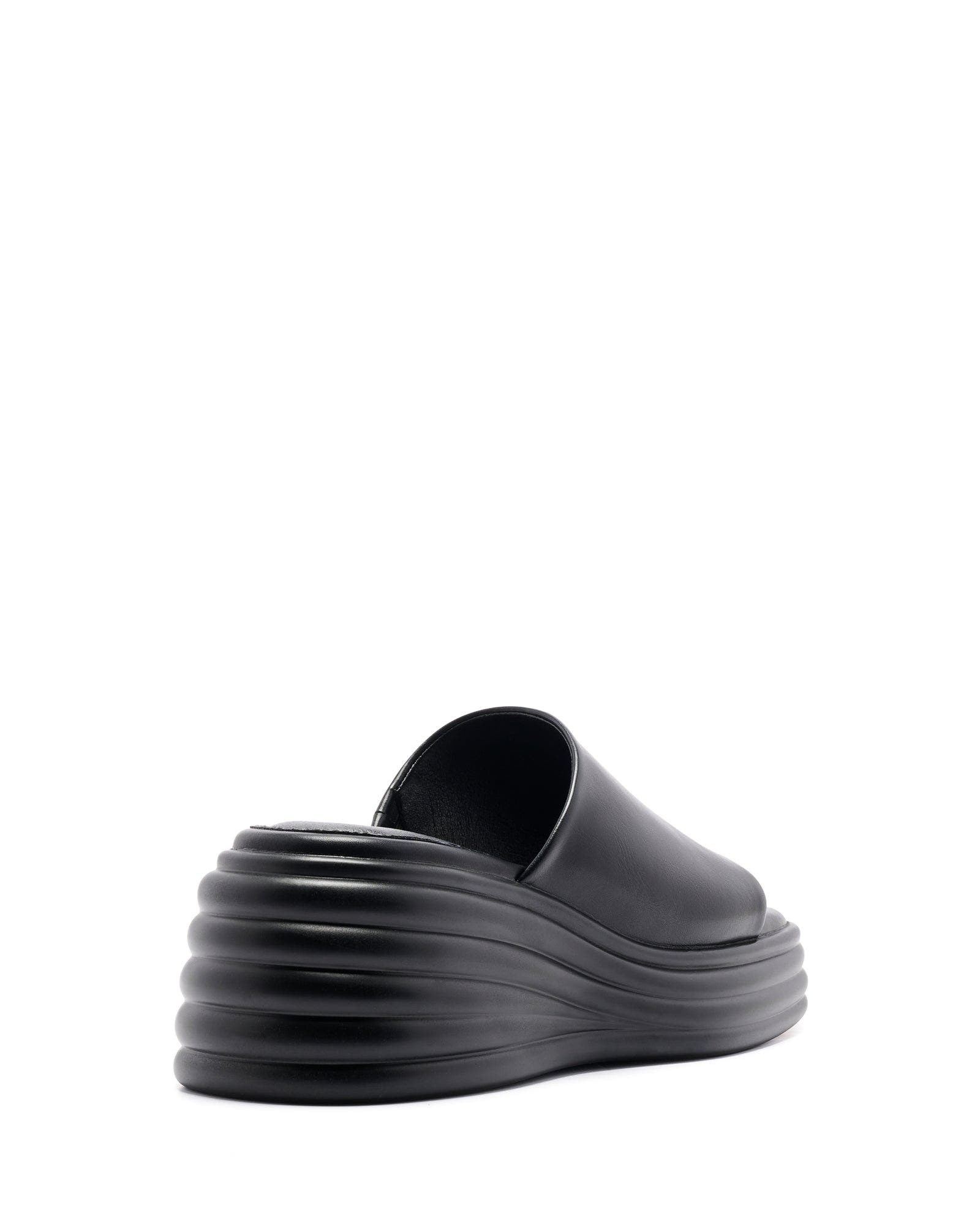 Therapy Australia FLAUNT square toe Wedge Sandal, Alternate, color, Black Smooth Pu