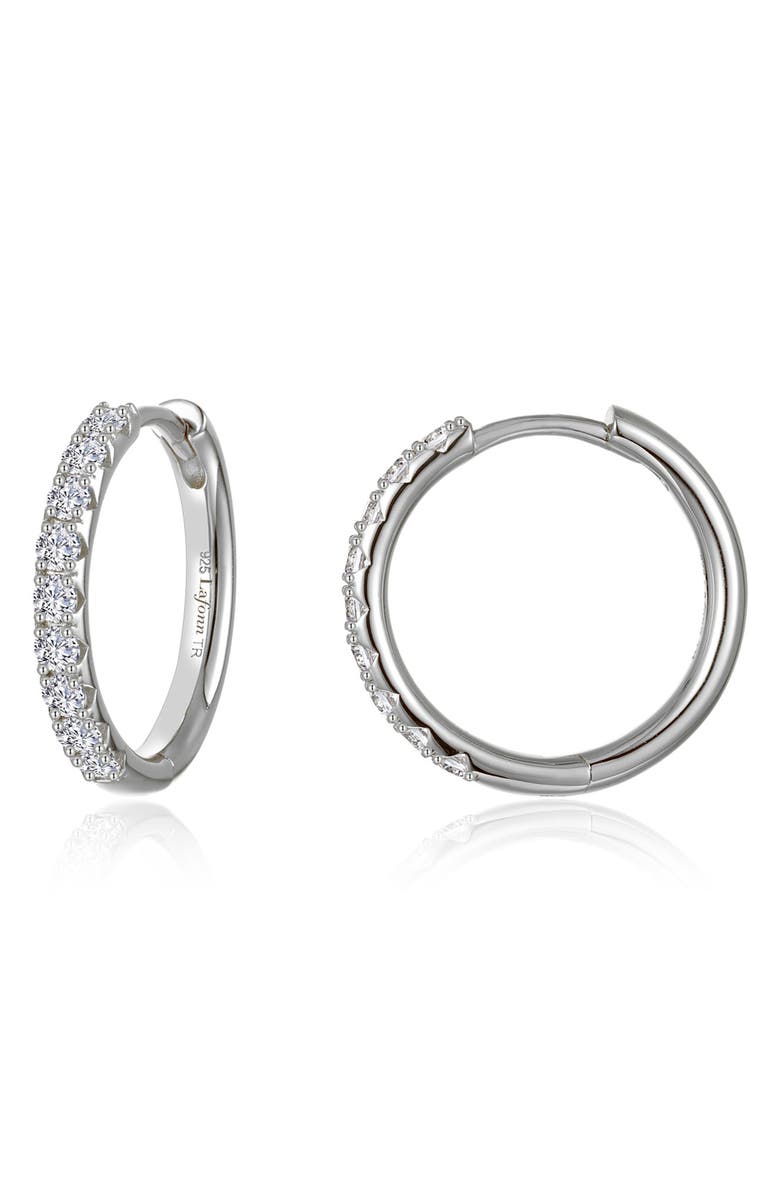Lafonn Alina Pavé Simulated Diamond Small Round Hoop Earrings, Main, color, Silver