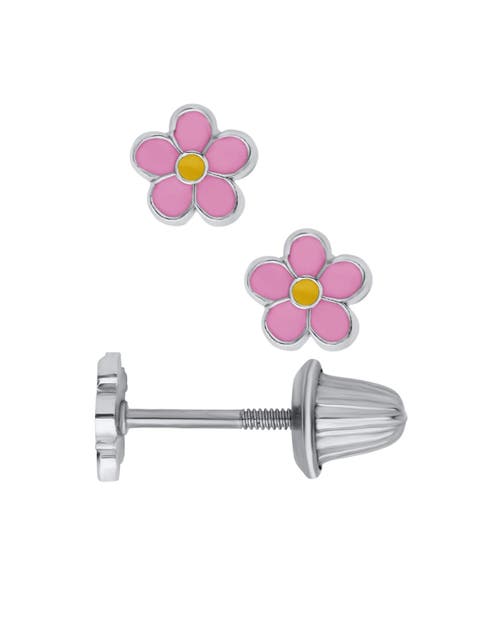 Pink Daisy Flower Silver Stud Earrings (Toddler, Little Kid & Big Kid)