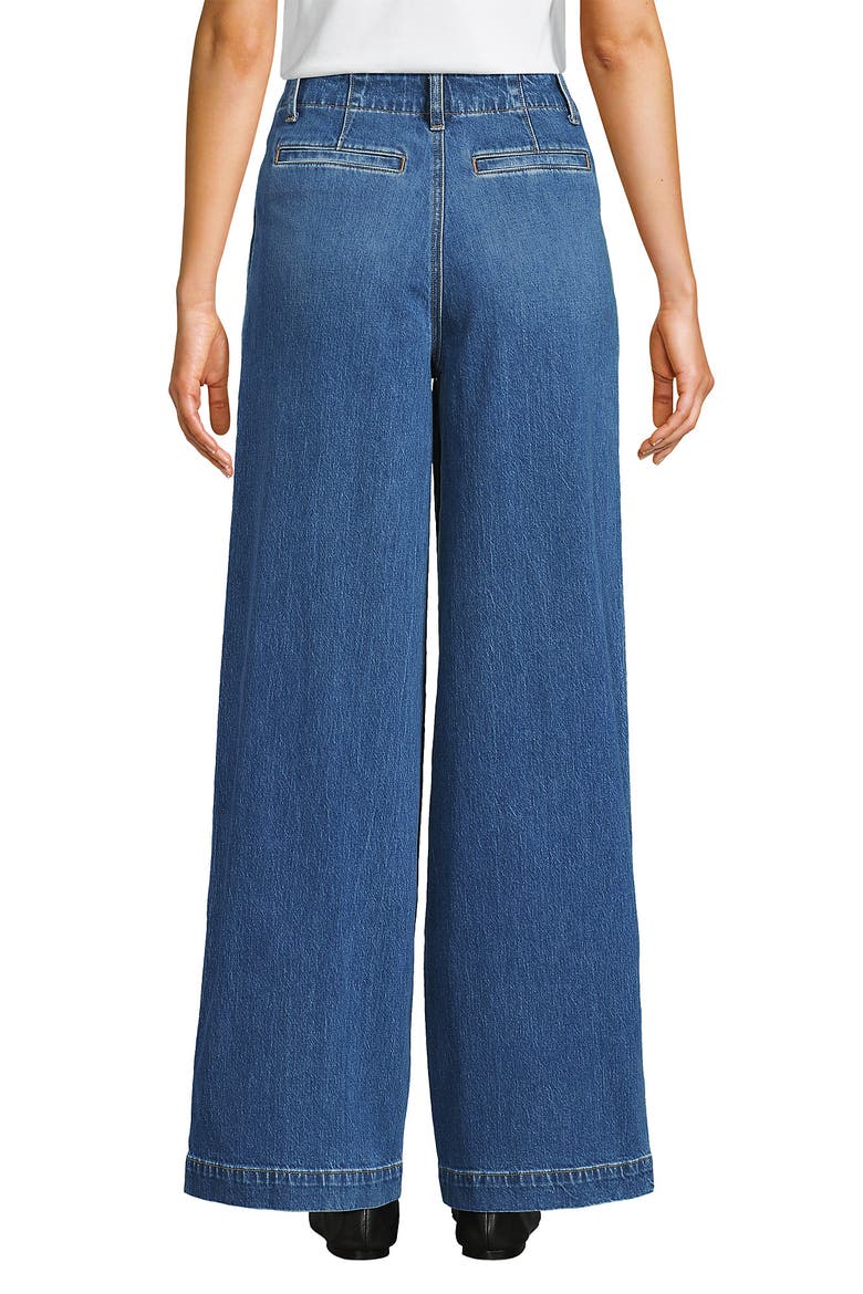 Petite Soft Denim High Rise Wide Leg Top Stitch Trousers, Alternate, color, Indigo Tide Blue