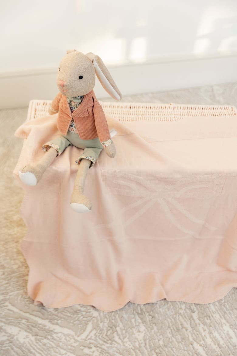 Pony Bow Print Pointelle Knit Blanket, Alternate, color, Blue Mist