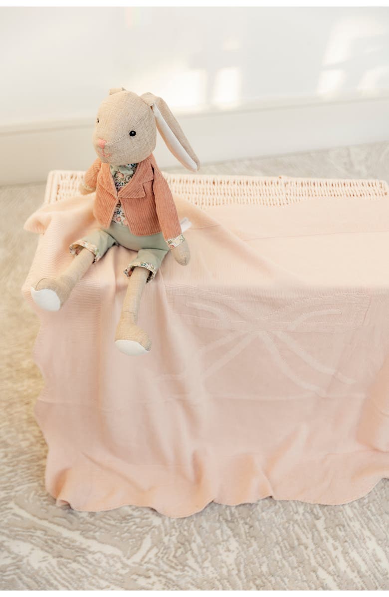 Bebe Bella Pony Bow Print Pointelle Knit Blanket, Alternate, color, Blue Mist