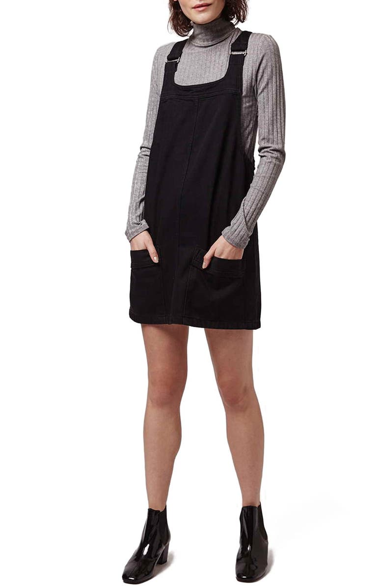 Topshop Denim Pinafore Dress, Main, color, 