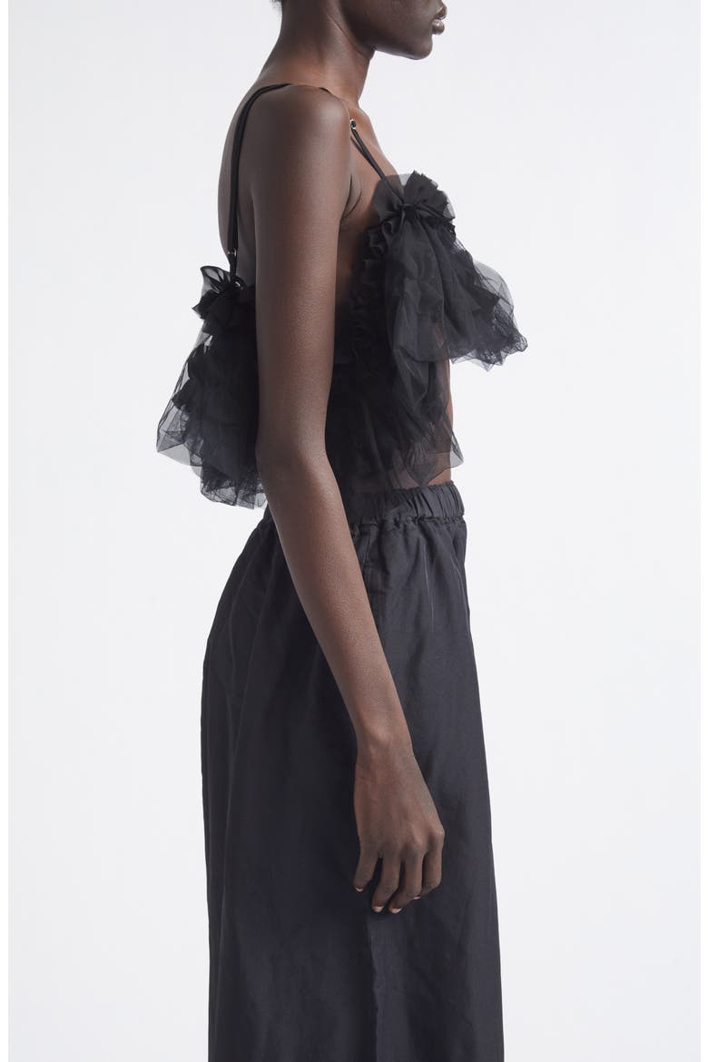 Ruffled Georgette & Tulle Crop Top, Alternate, color, BLACK