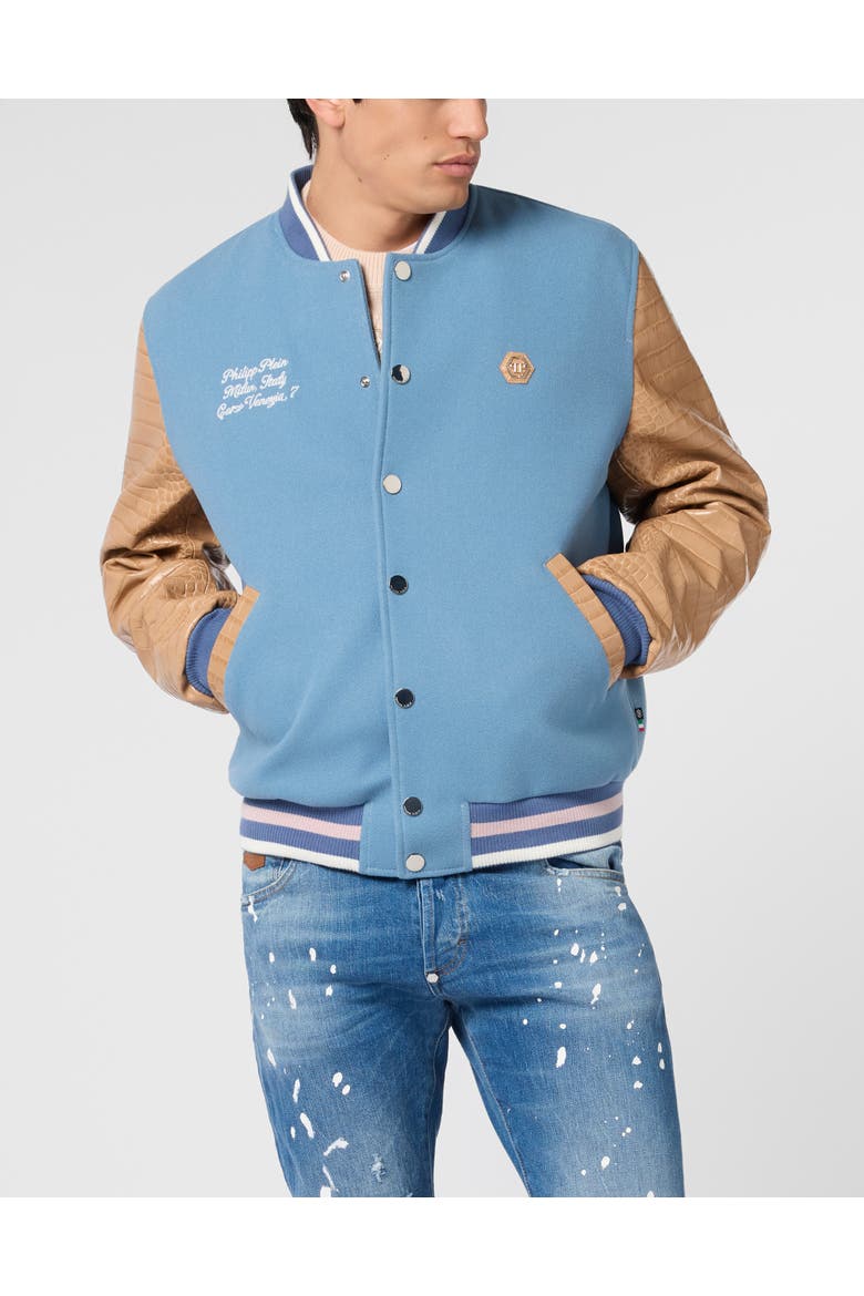Varsity Bomber Cocco Sleeves Milan Men, Main, color, lightblue