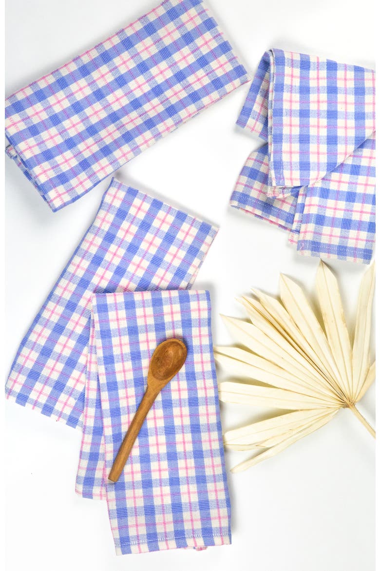 Handwoven Colorful Plaid Cotton Napkins, Set of 4, Alternate, color, Blue