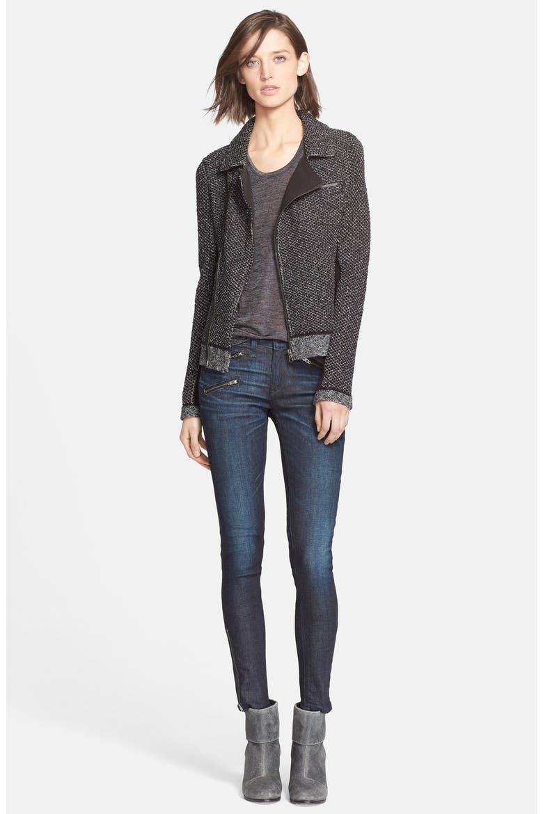 'Melinda' Metallic Knit Biker Jacket, Alternate, color, BLACK