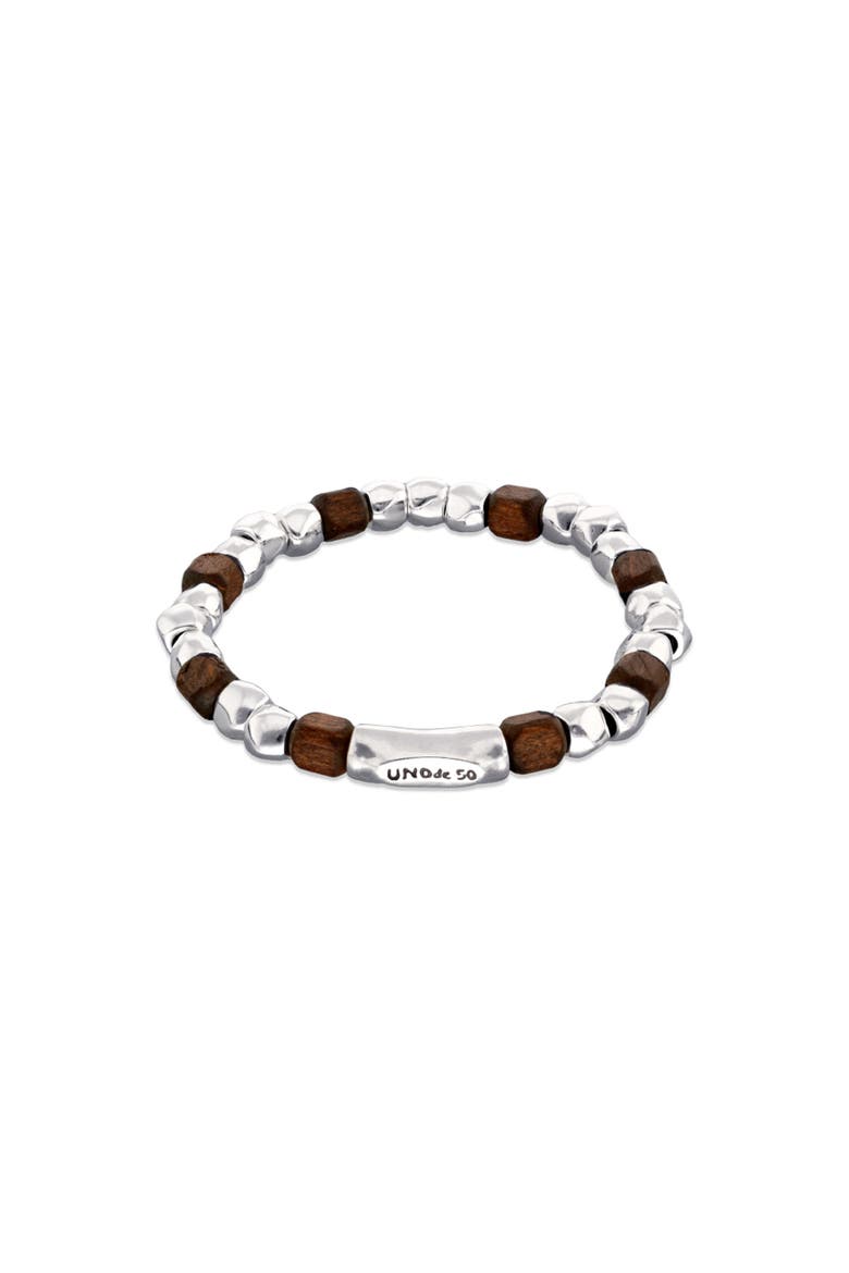 Elastic Bracelet with Beads Plated in Sterling Silver and Wooden Beads, Main, color, Silver