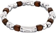 UNODE50 Elastic Bracelet with Beads Plated in Sterling Silver and Wooden Beads