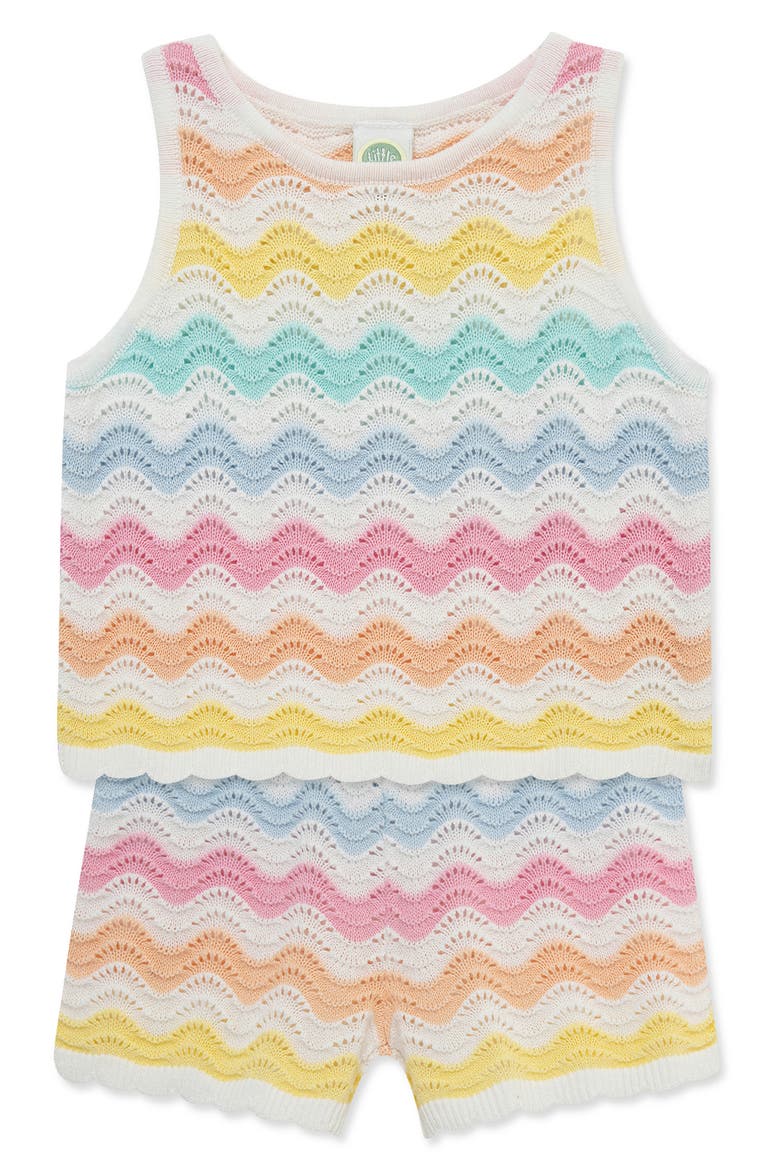 Wavy Pointelle Knit Tank & Shorts Set, Alternate, color, MULTI STRIPE