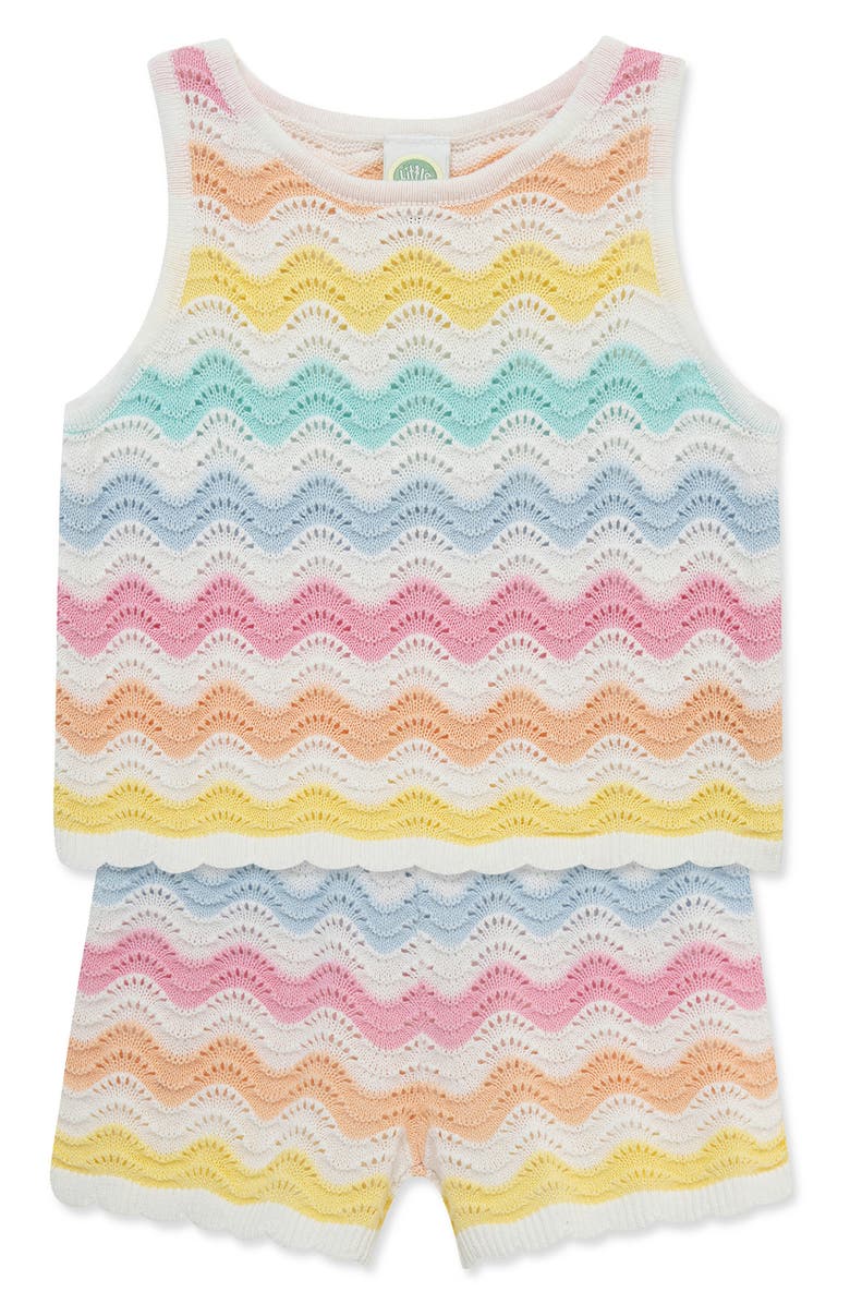 Little Me Wavy Pointelle Knit Tank & Shorts Set, Alternate, color, Multi Stripe